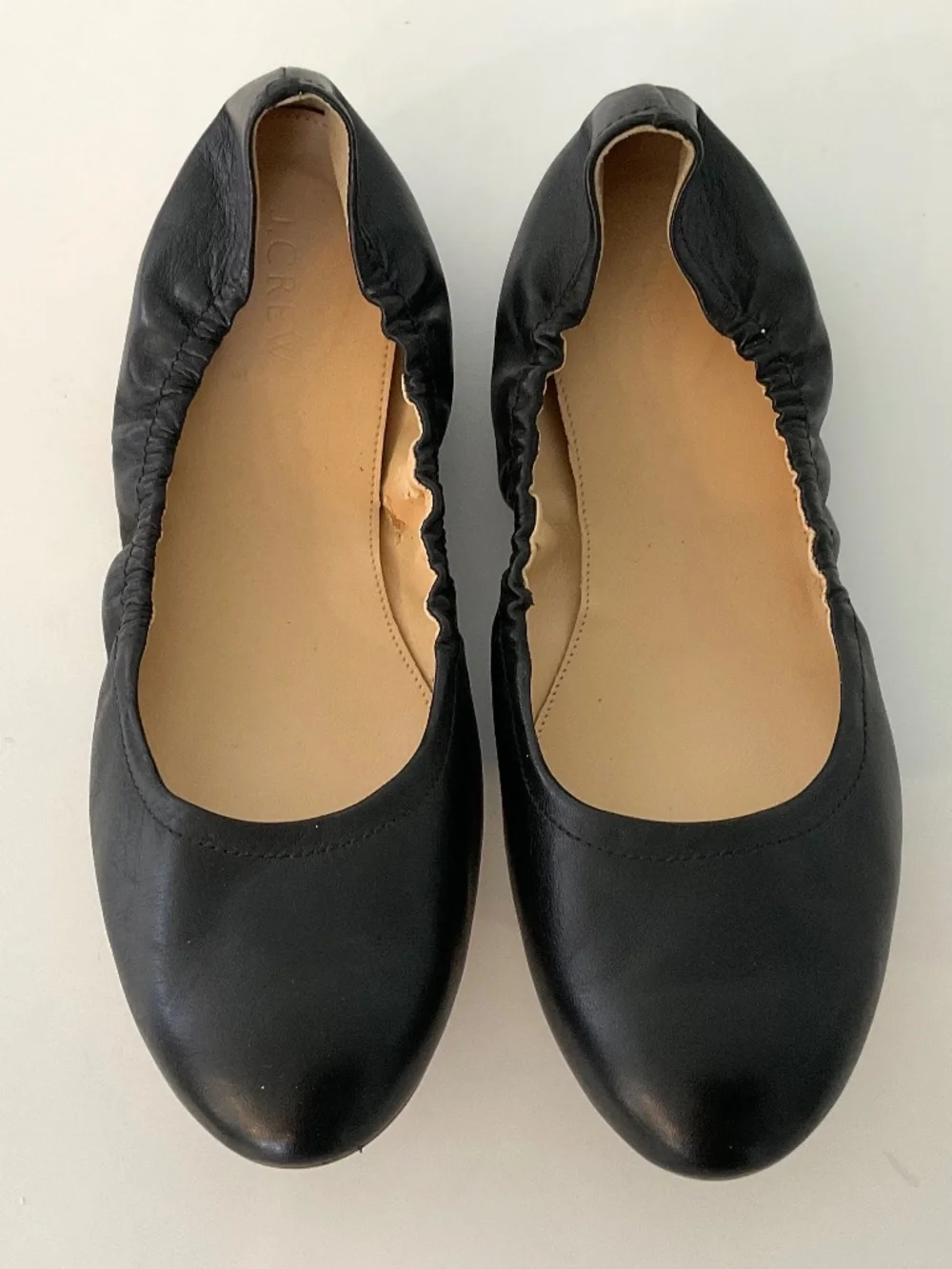J. CREW Emma Black Leather Ballet Flats Size 10